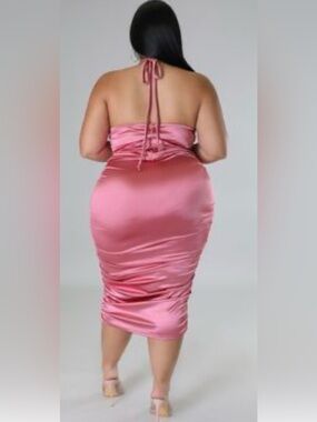 Giti Online Dance Boo Satin Ruched Midi Dress Mauve 2X | Cowl Neck Halter